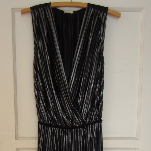 L’agence Maxi Dress S Black Metalic Shiny Open V Neck Neck Leg Slit Classy Glam - Picture 2 of 15
